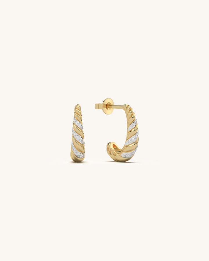 Bold Chunky Twist Hoops in 18KT Gold Vermeil with Moissanite diamonds on a model