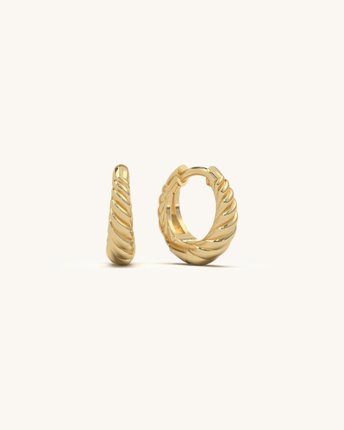 Pair of Mini Rope Hoops in 18K Gold Vermeil with twisted texture and moissanite stones