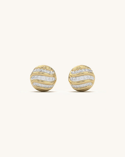 Pair of Wave Stud Earrings in 18K Gold Vermeil with moissanite stones and wave patterns