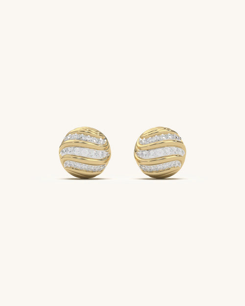 Pair of Wave Stud Earrings in 18K Gold Vermeil with moissanite stones and wave patterns