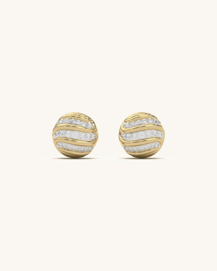 Pair of Wave Stud Earrings in 18K Gold Vermeil with moissanite stones and wave patterns