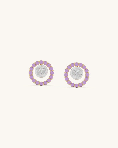 Stud earrings for women in 18KT Gold Vermeil with moissanite diamonds and pink stones