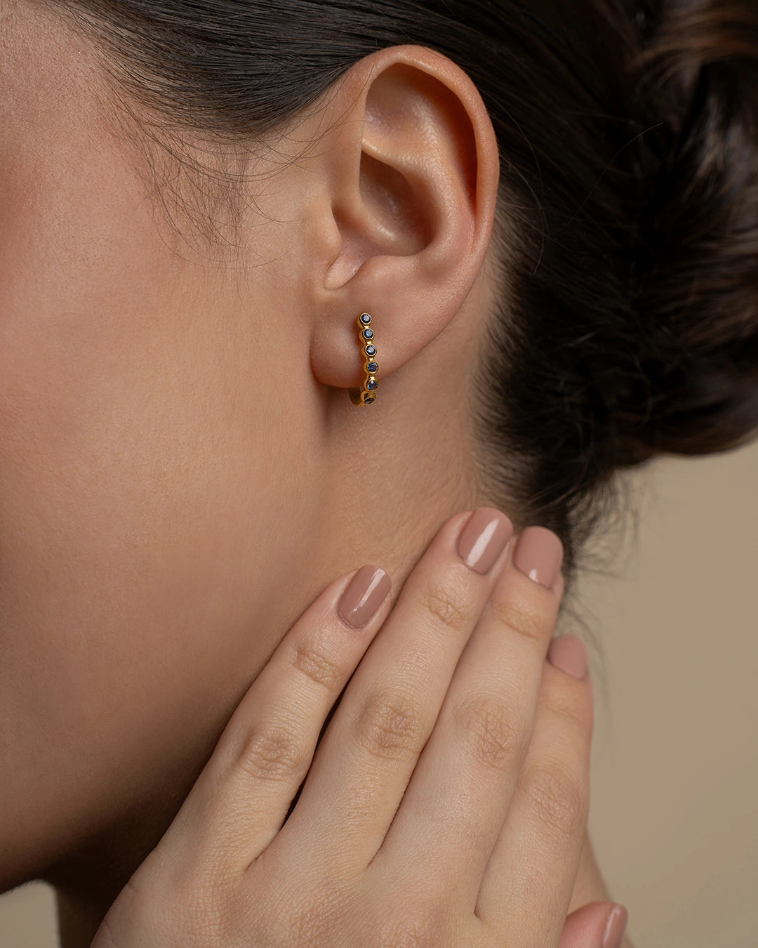 Blue Stones Hoop Earrings