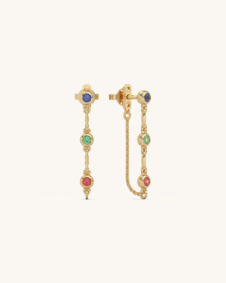 Pair of rainbow drop earrings with multicolored stones in 18KT gold vermeil sterling silver