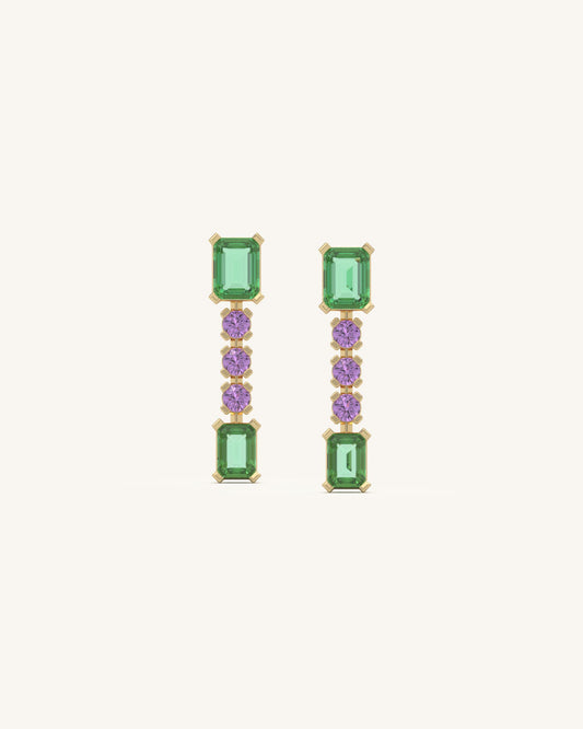 Green Pink Linear Earrings