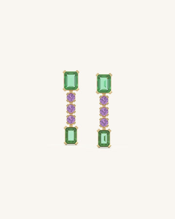 Green Pink Linear Earrings