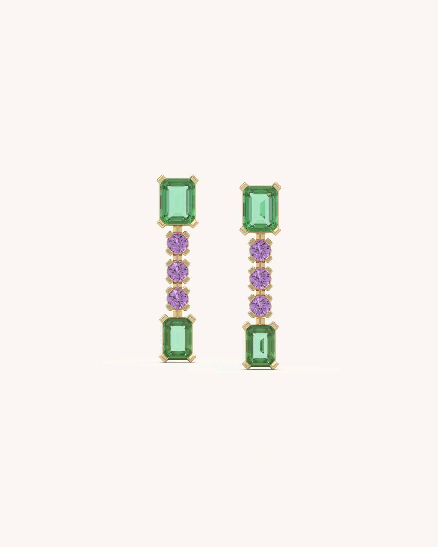 Green Pink Linear Earrings
