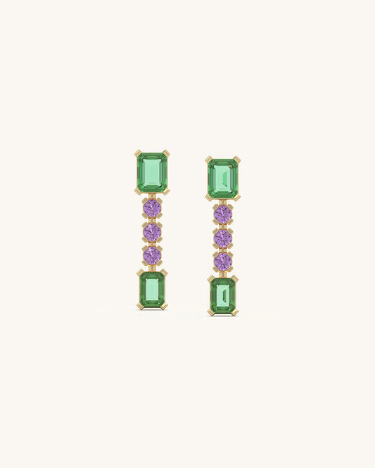 Green Pink Linear Earrings