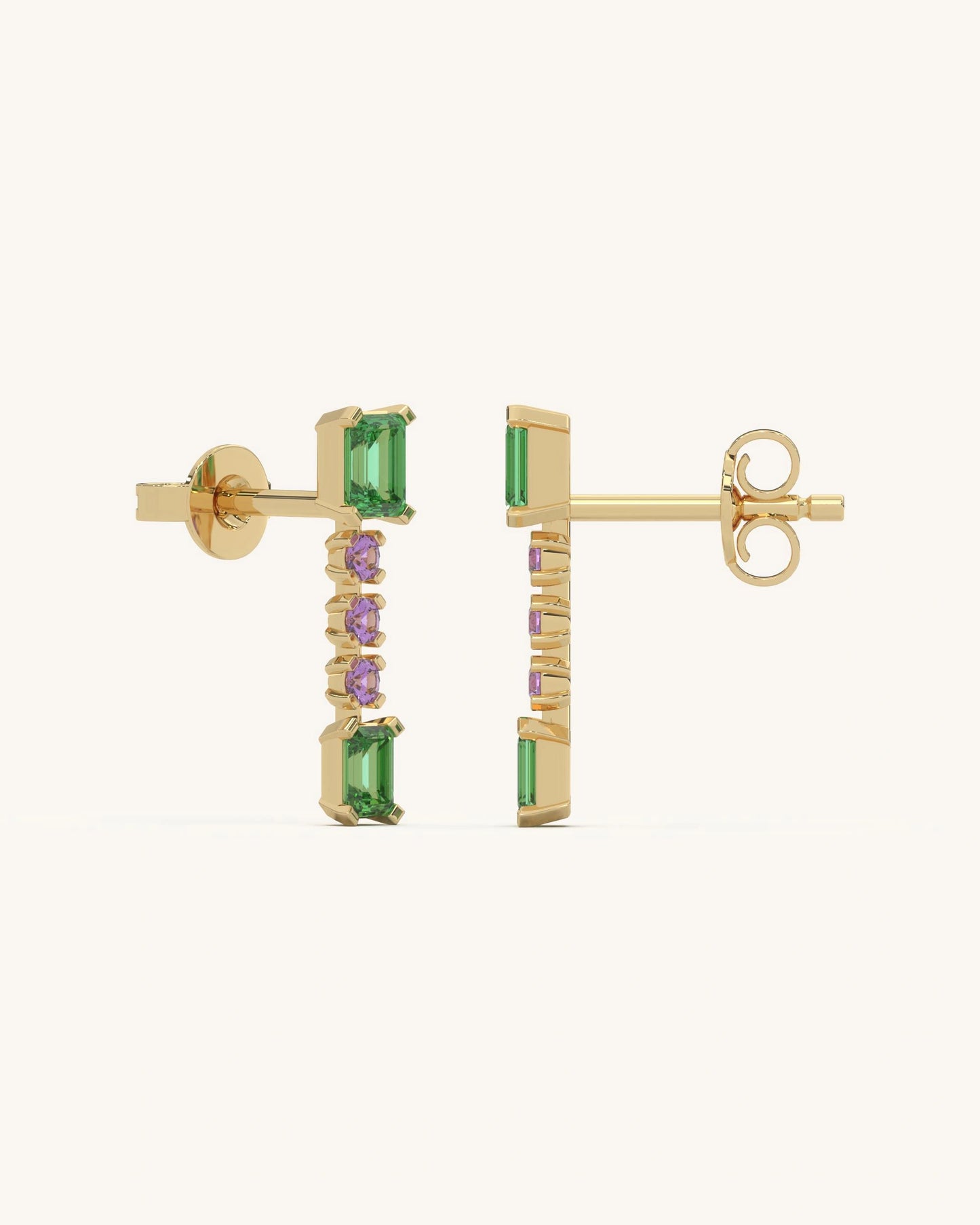 Green Pink Linear Earrings