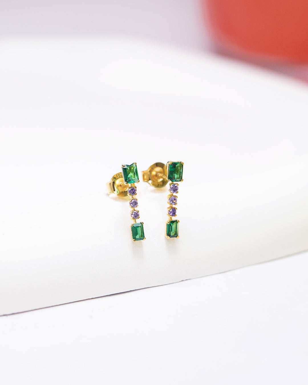 Green Pink Linear Earrings