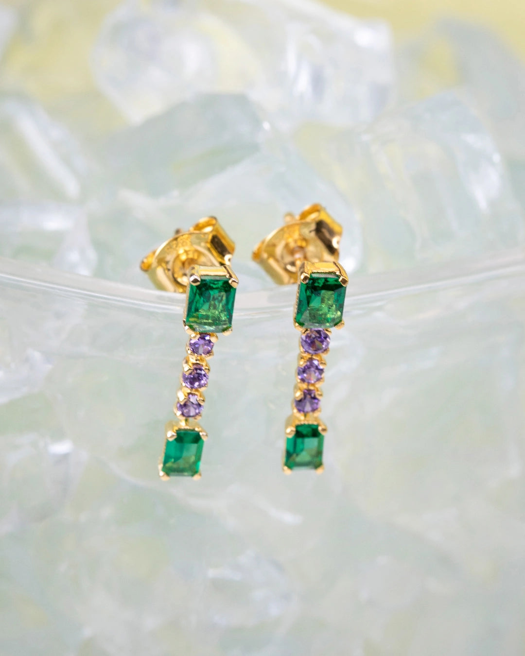 Green Pink Linear Earrings