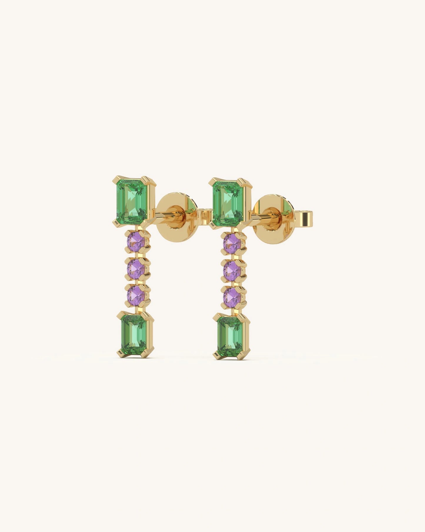 Green Pink Linear Earrings