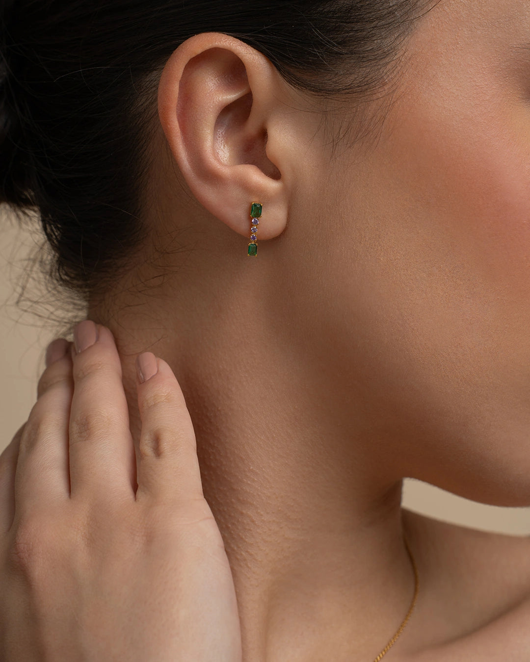 Green Pink Linear Earrings