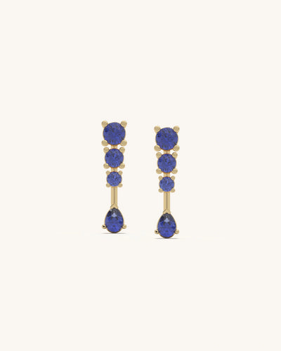 SHAYN Blue Drop Line Dangler Earrings in 18K Gold Vermeil with Delicate Blue Stones