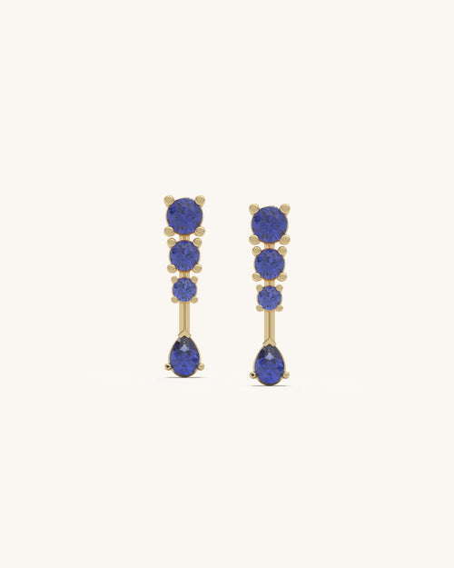 SHAYN Blue Drop Line Dangler Earrings in 18K Gold Vermeil with Delicate Blue Stones