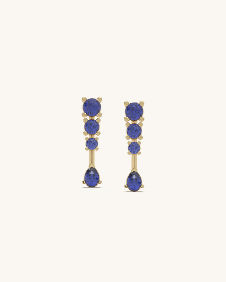 SHAYN Blue Drop Line Dangler Earrings in 18K Gold Vermeil with Delicate Blue Stones