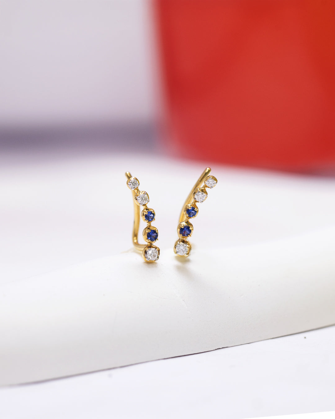 Blue White Climber Earrings
