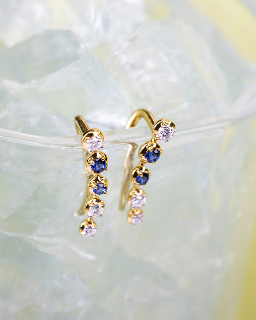 Blue White Climber Earrings