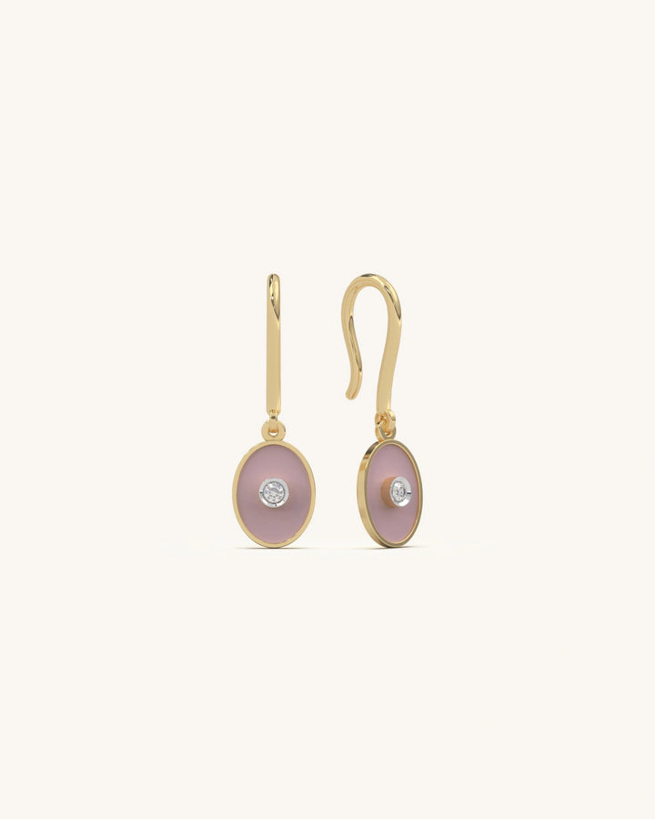 Mauve Oval Earrings 18K Gold Vermeil with Diamond Center Sterling Silver