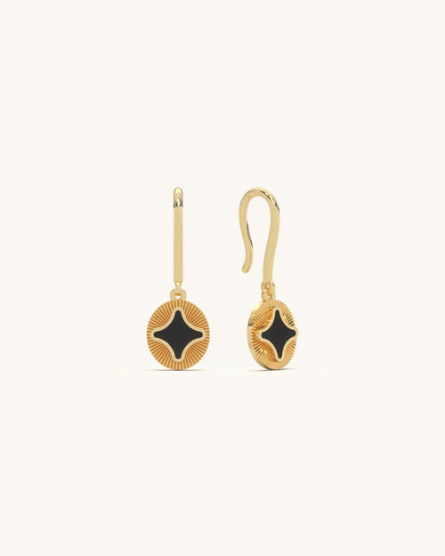 Noir Star Drop Earrings Black Enamel 18K Gold Vermeil Sterling Silver