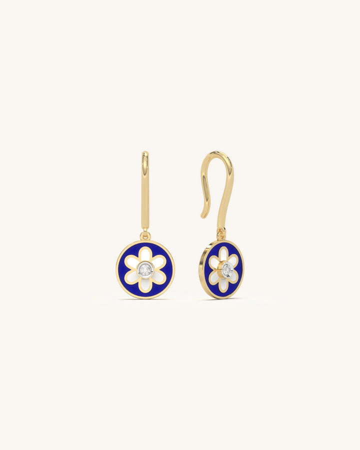 SHAYN Blue Daisy Earrings 18K Gold Vermeil 925 Sterling Silver Enamel Diamond