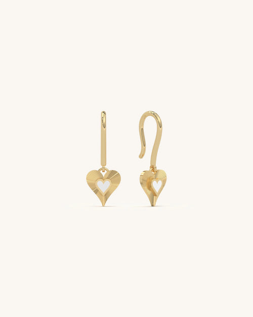 SHAYN White Heart Earrings 18K Gold Vermeil 925 Sterling Silver Enamel Fluted