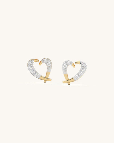 Polished 18KT Gold Vermeil 925 Sterling Silver open heart stud earrings with sparkling moissanite.