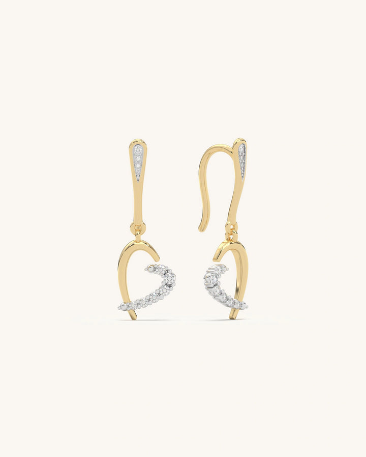 Yellow-finished 18KT Gold Vermeil 925 Sterling Silver hook heart earrings with sparkling moissanite.