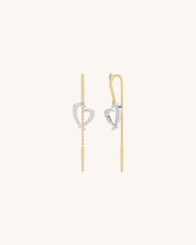 Threader Heart Earrings with moissanite stones in 18K gold vermeil on a delicate chain