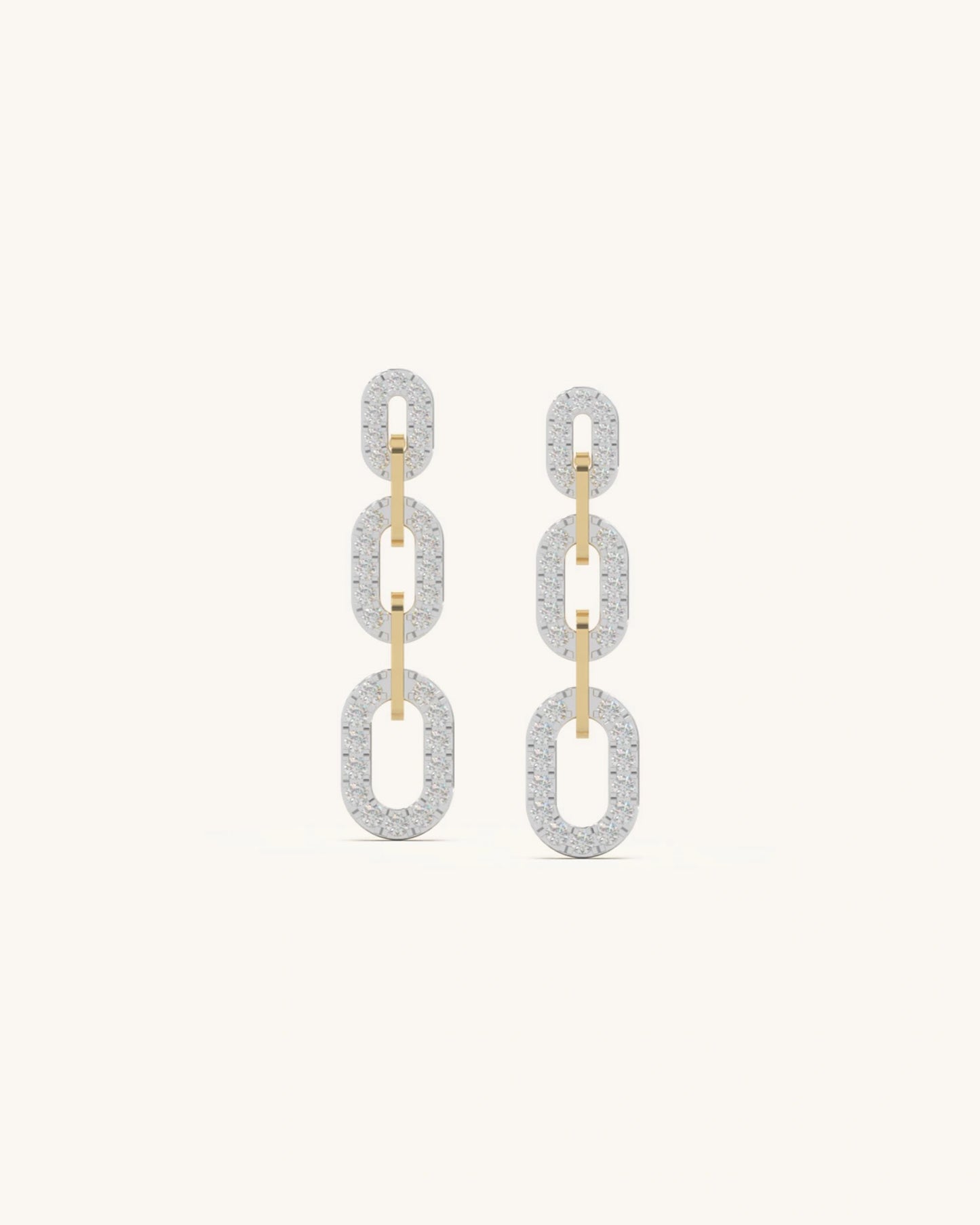 Chain earrings with triple pave oval links in 18KT Gold Vermeil
