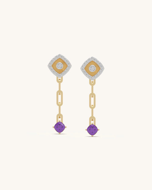 Double earrings with Mossanite paved links in 18KT Gold Vermeil
