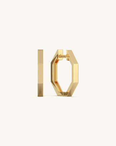 Close-up of SHAYN Octagonal Gold Hoops in 18K Gold Vermeil on 925 Sterling Silver, showcasing their geometric design