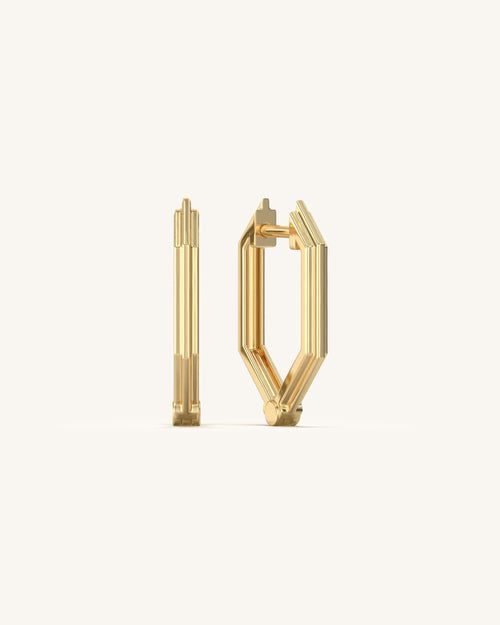 Image of SHAYN Edge Angular Hoops in 18KT Gold Vermeil, showcasing their sharp minimalist design.