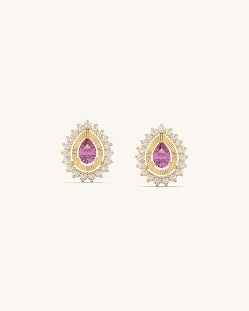 Royal Teardrop Shine Studs with pink stones and diamond outline in 18K gold vermeil