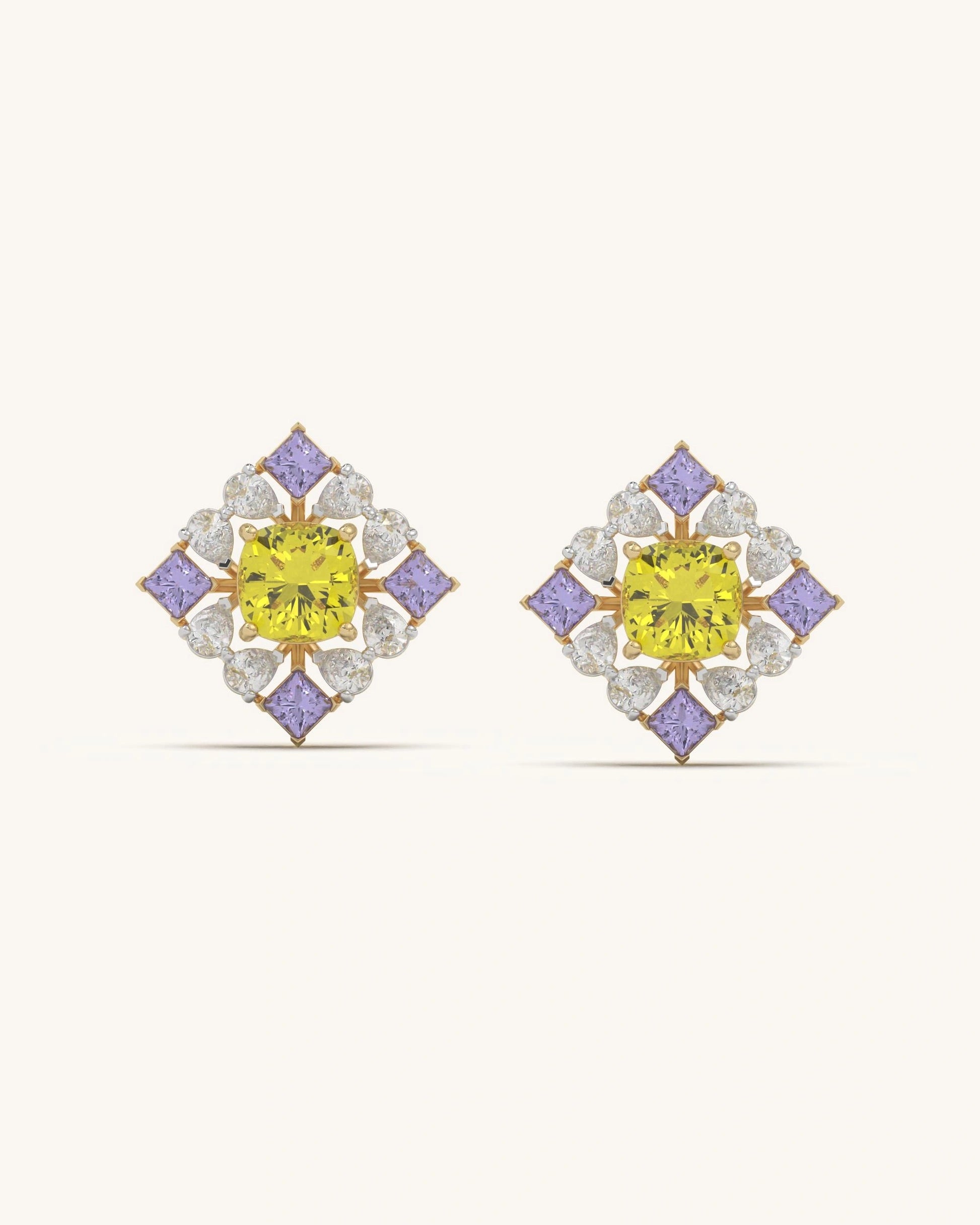 Yellow flower earrings in 18KT Gold Vermeil with geometric floral design