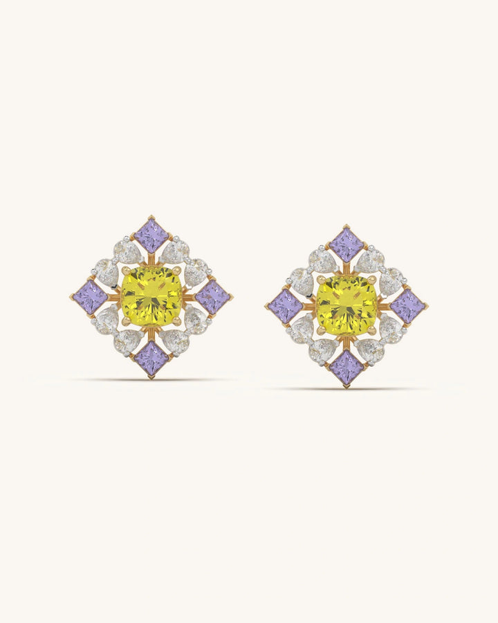 Yellow flower earrings in 18KT Gold Vermeil with geometric floral design