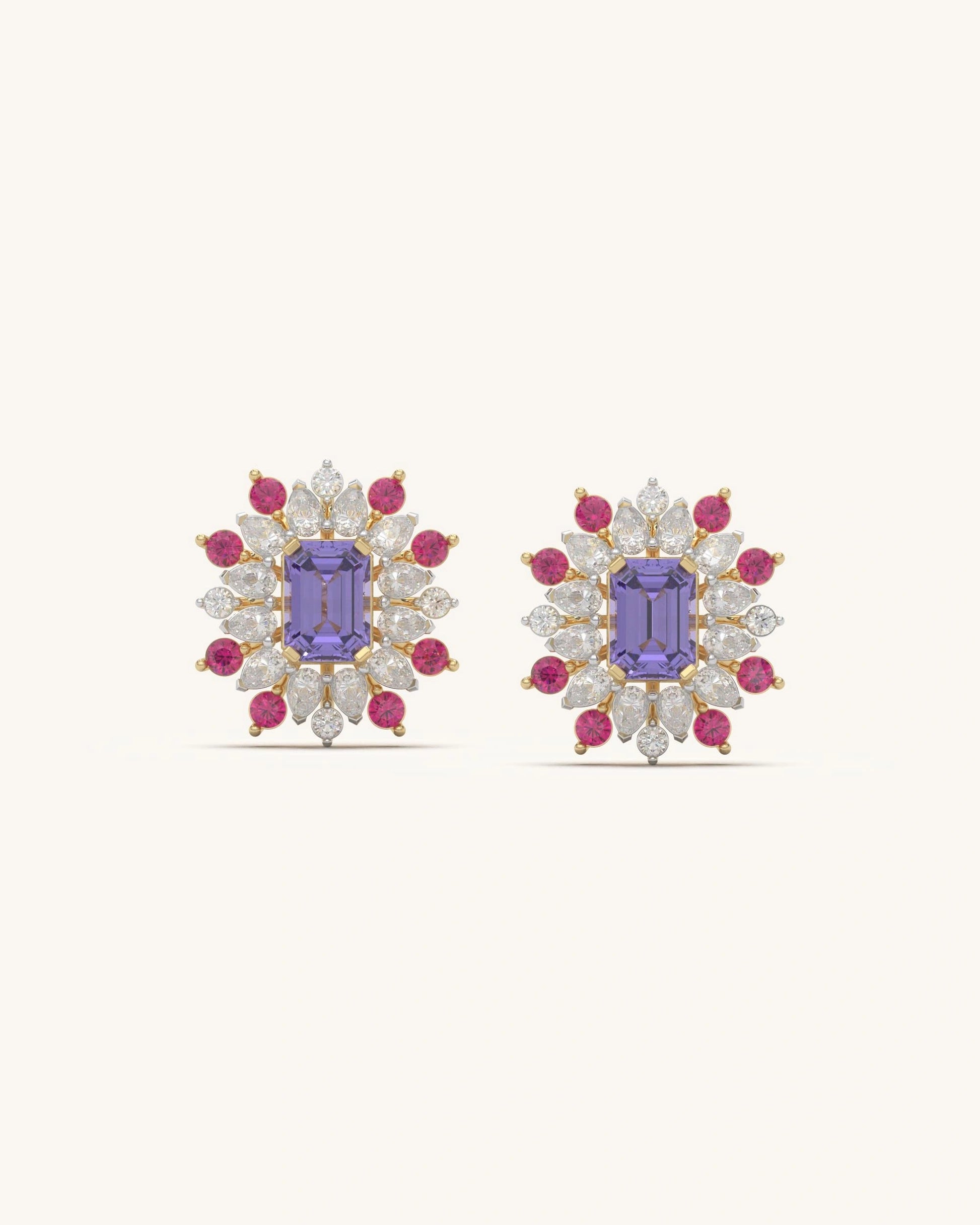 Blue stone earrings floral statement studs in 8KT Gold Vermeil