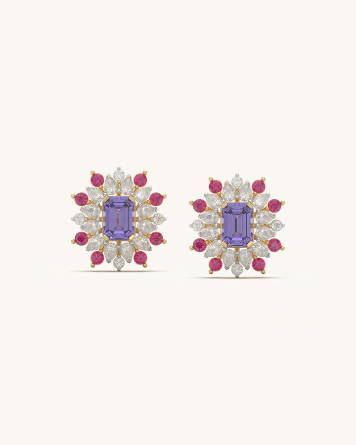 Blue stone earrings floral statement studs in 8KT Gold Vermeil