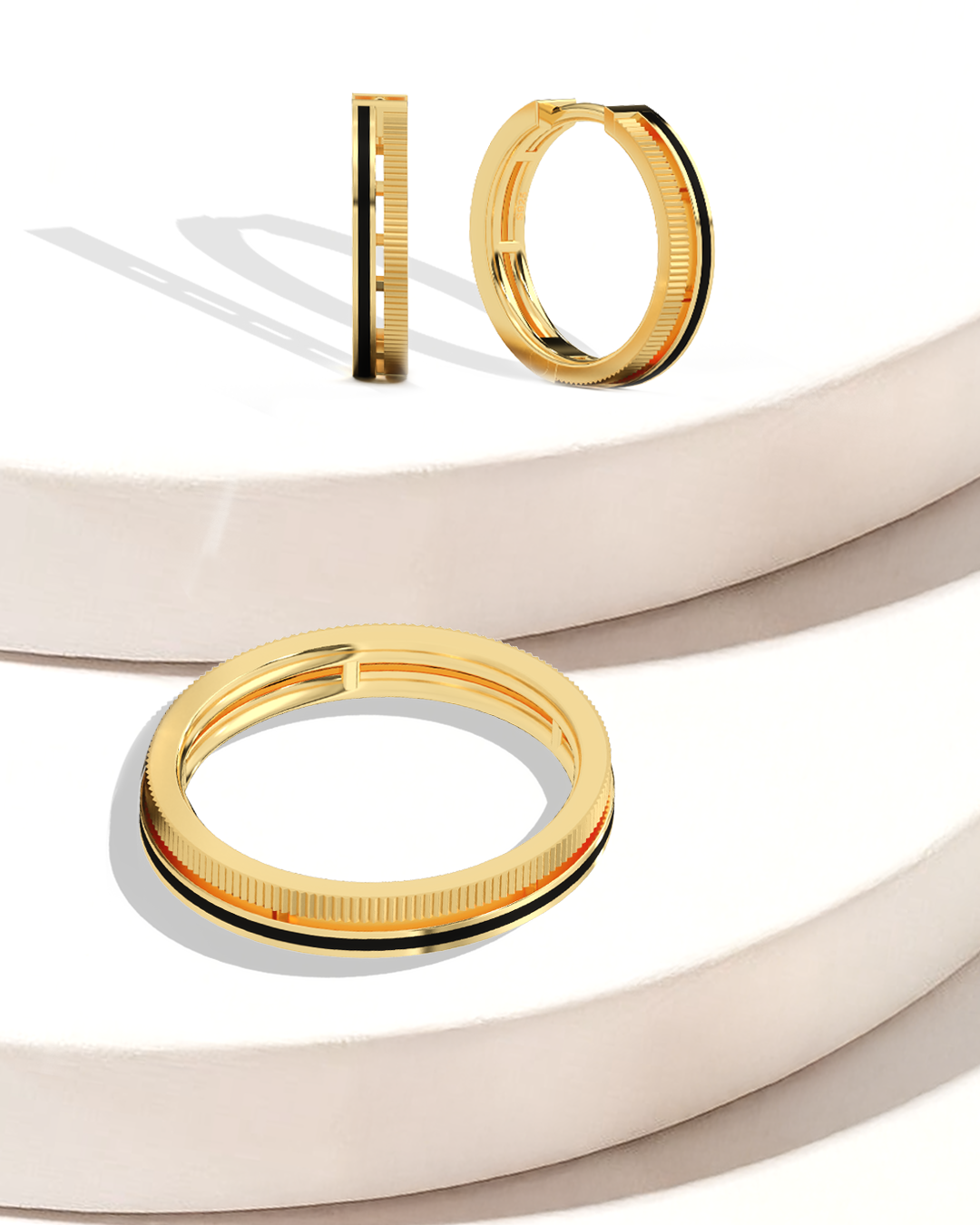 Grooved Edge Hoops & Enamel Detail Ring