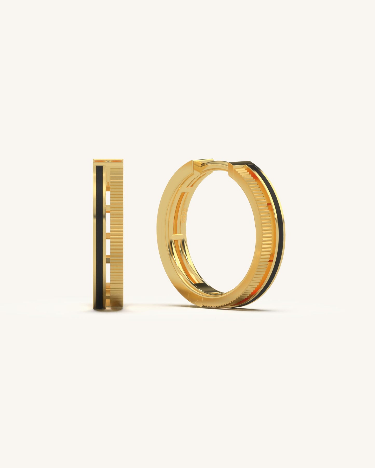Grooved Edge Hoops & Enamel Detail Ring