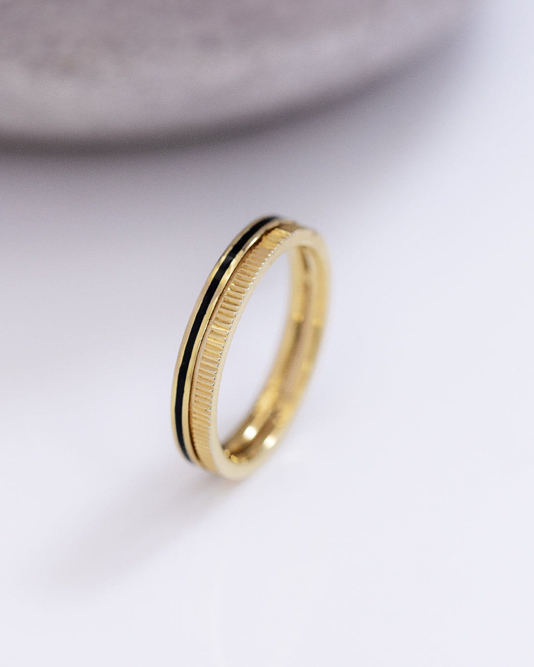 Grooved Edge Hoops & Enamel Detail Ring