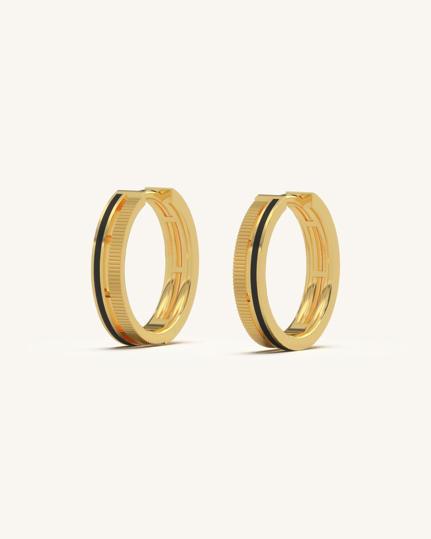 Grooved Edge Hoops & Enamel Detail Ring