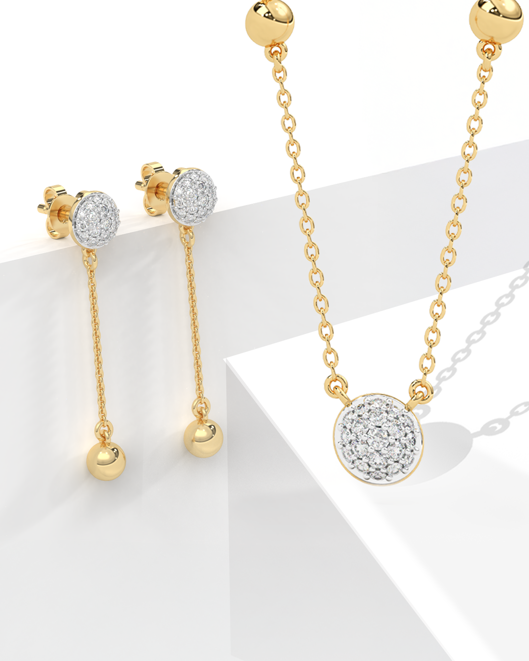 Minimal Bead Necklace & Chain Drop Earrings