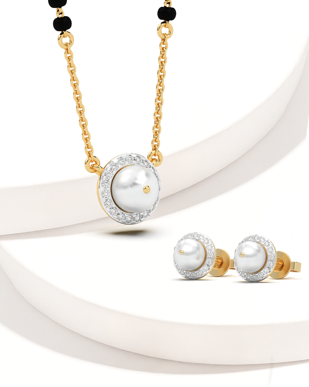 Circle Pearl Mangalsutra & Pearl Stud Earrings