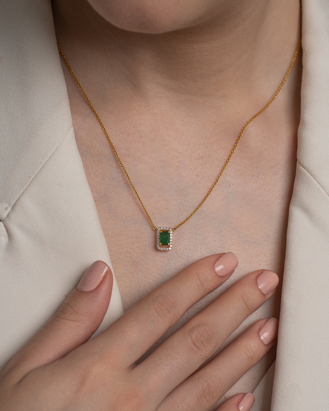 Emerald Halo Necklace & Emerald Halo Studs