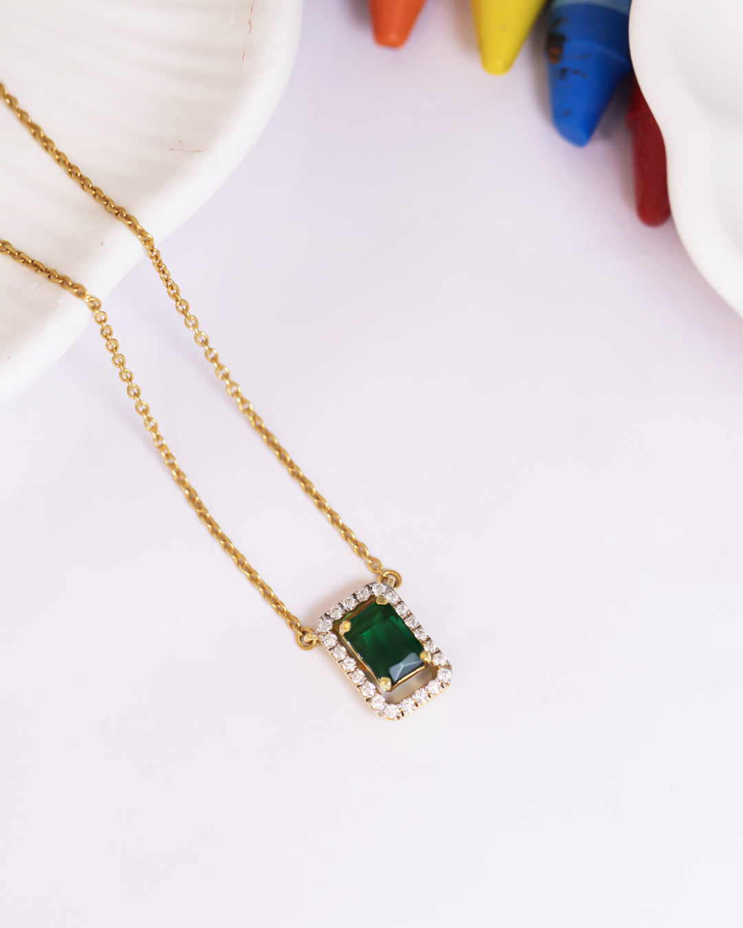 Emerald Halo Necklace & Emerald Halo Studs