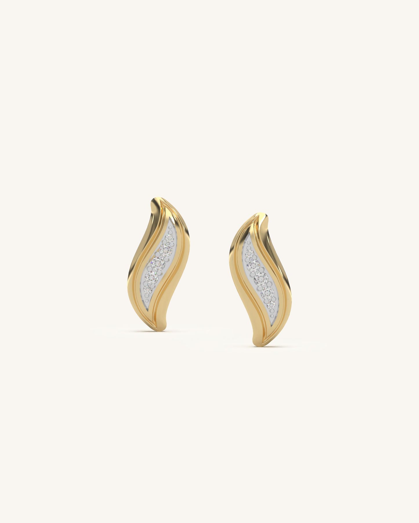 Crystal Drop Studs & Wave Motif Earring