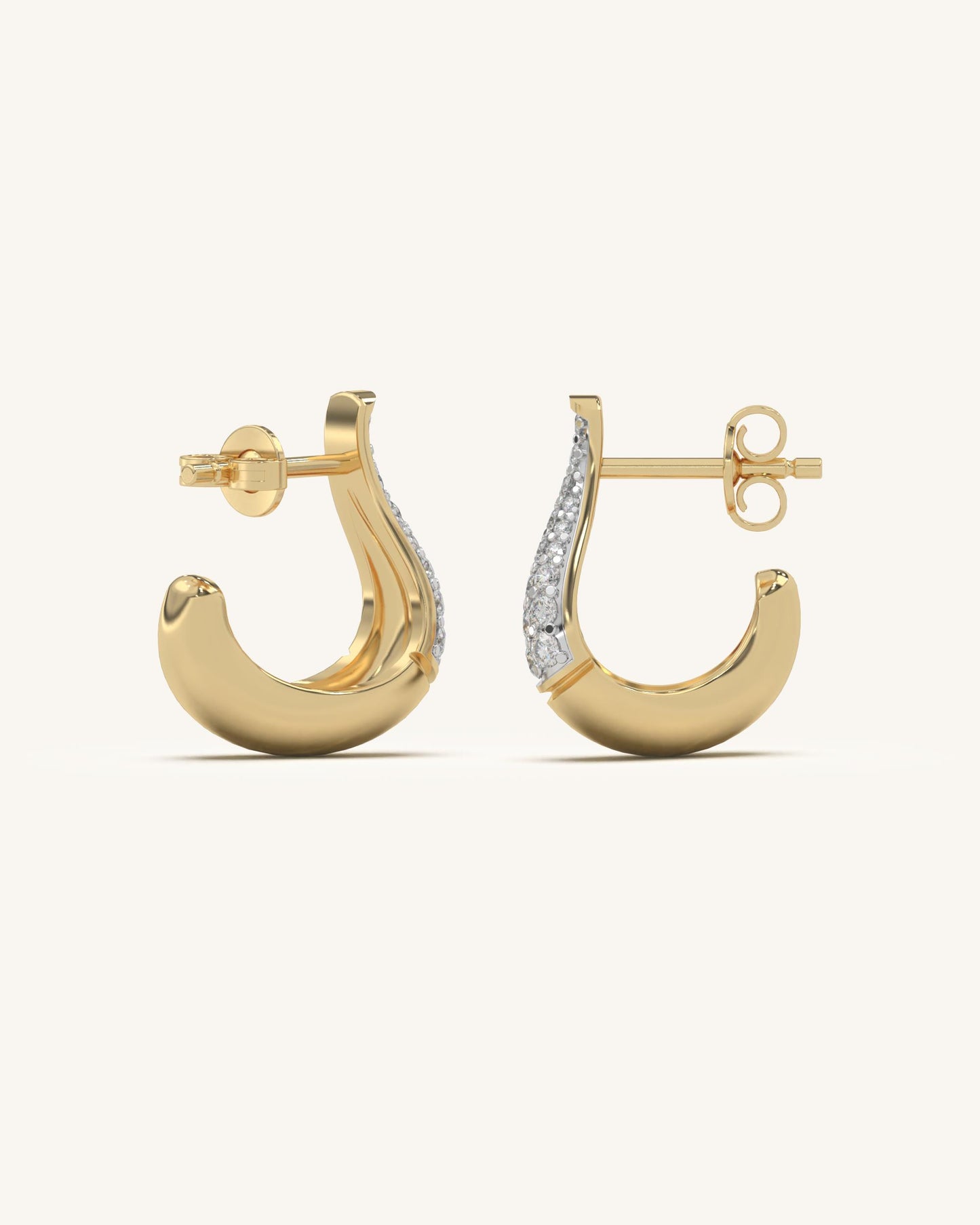 Crystal Drop Studs & Wave Motif Earring