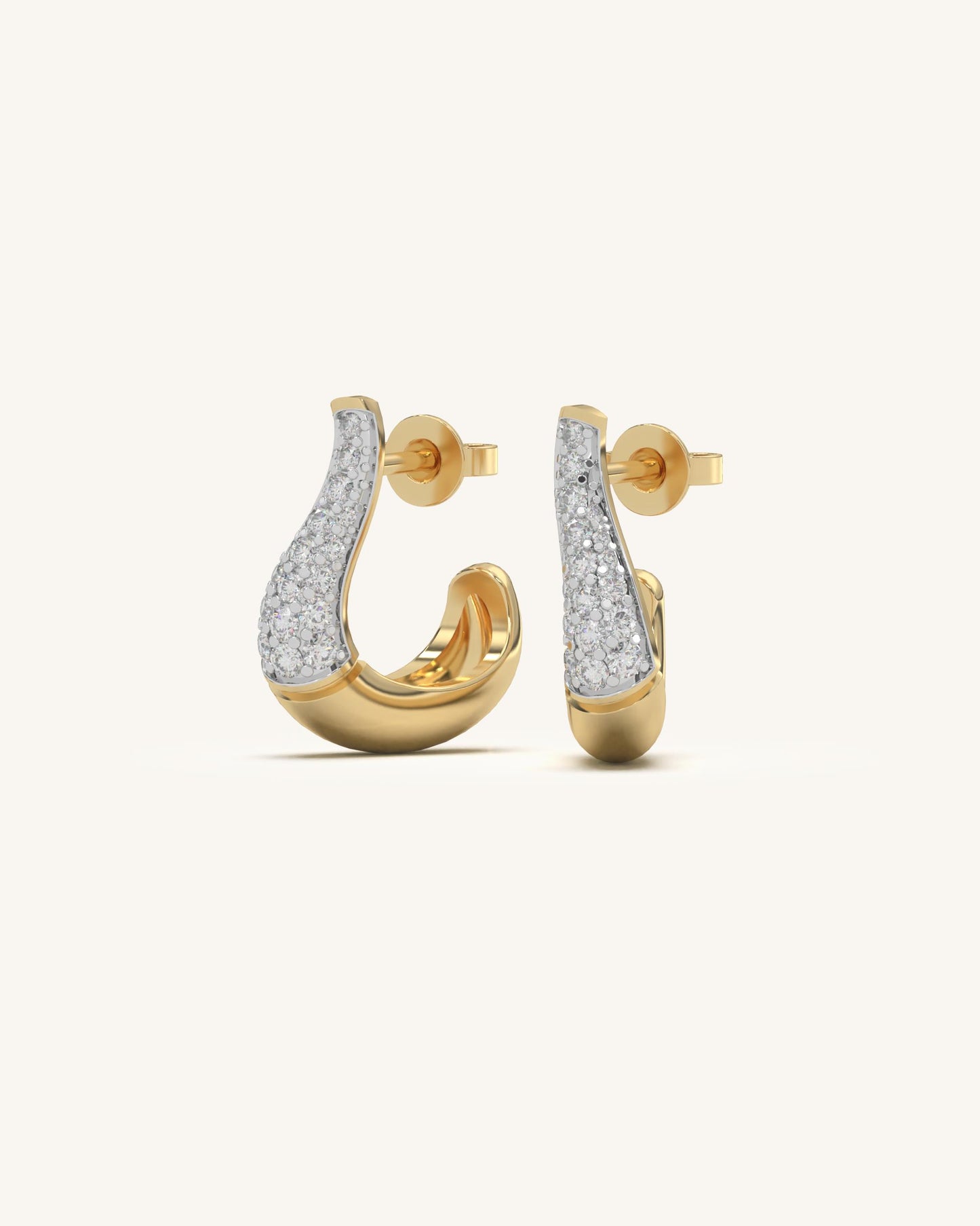 Crystal Drop Studs & Wave Motif Earring