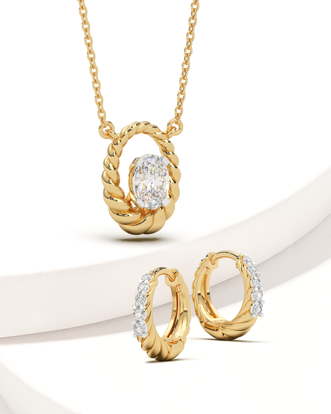 Braided Oval Necklace & Twist Diamond Earrings